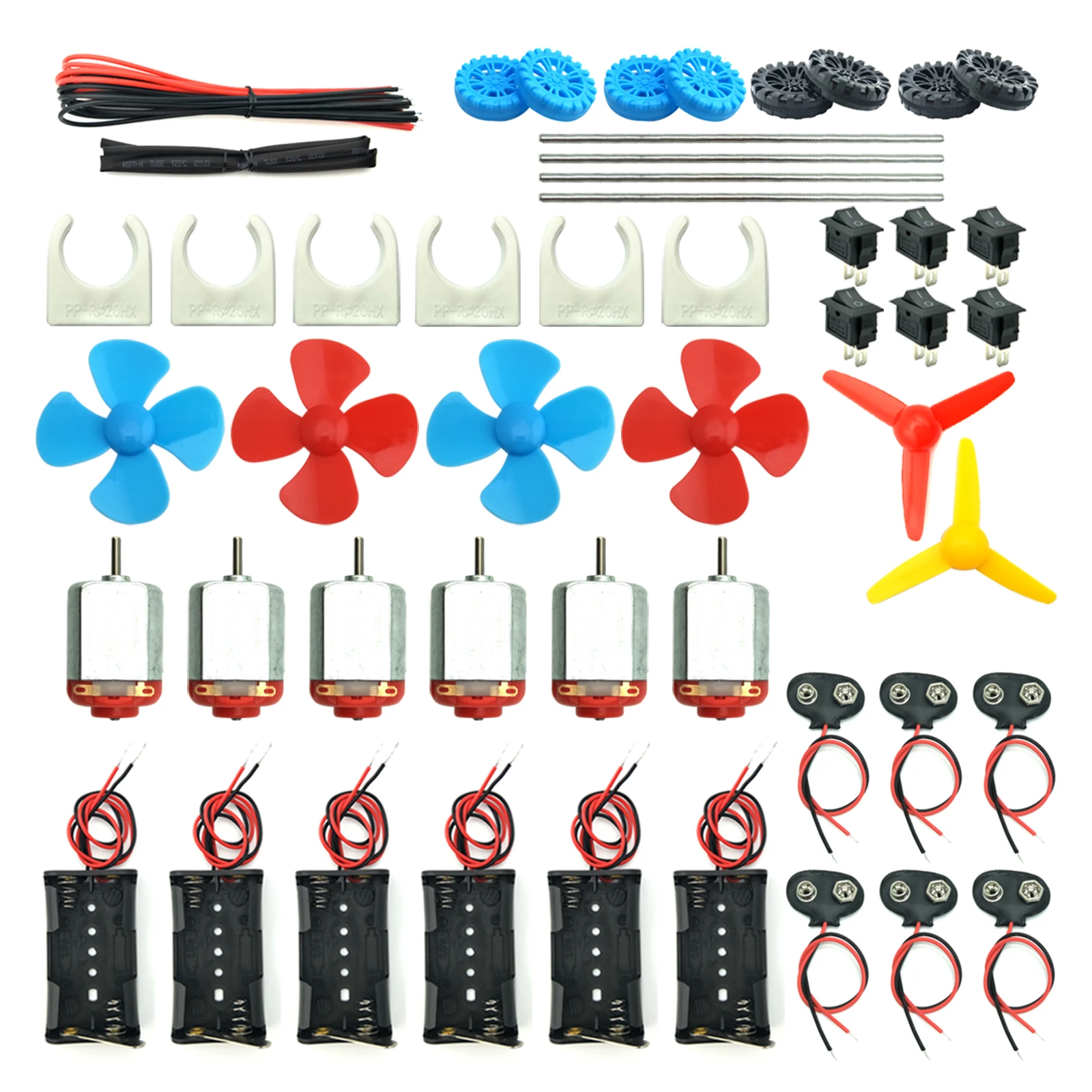 6-Piece Mini DC Motor Kit with Propellers and Battery Holder