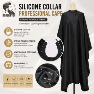 Black Barber Cape with Silicone Neckline and Hidden Buckle